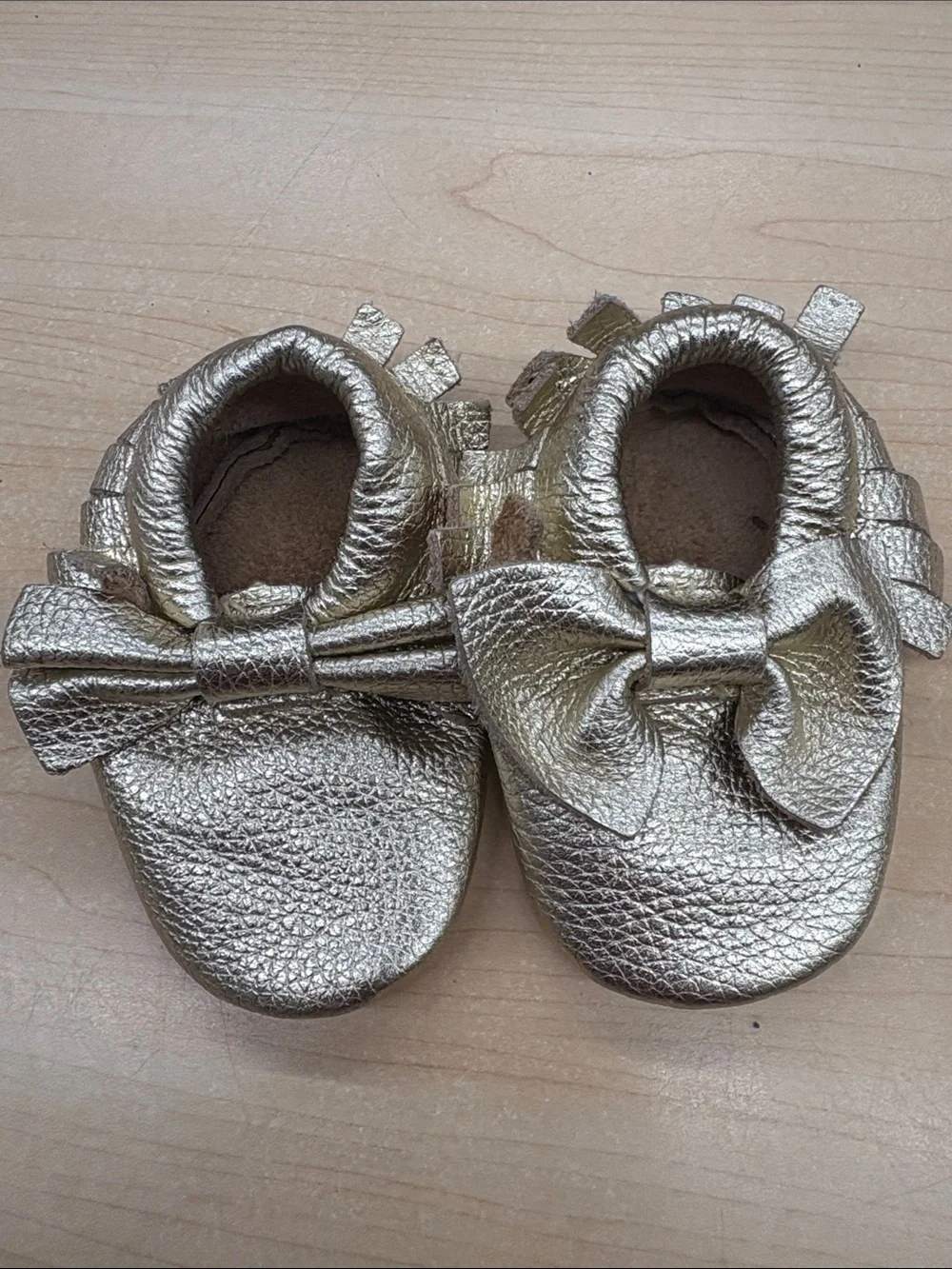 Gold Baby Moccasins with Bow